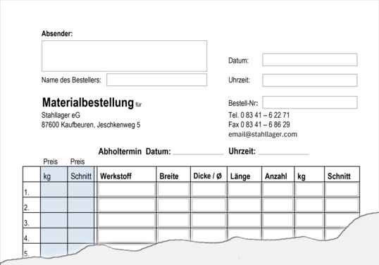 Abbildung des Bestellformulars
